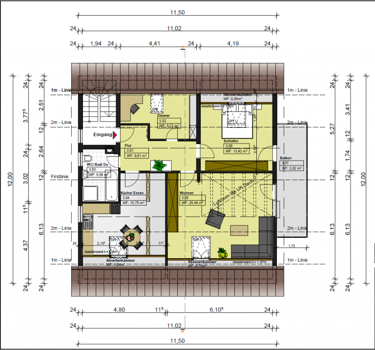 Grundriss neu K�nigsbach-Stein Etagenwohnung Helle 3-Zimmer Dachgeschosswohnung mit Balkon und Gartenanteil in Toplage von K�nigsbach